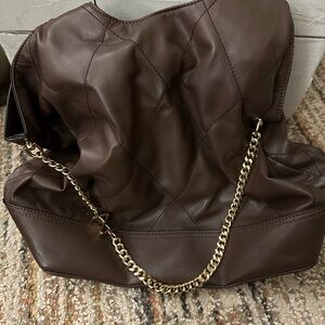 Aldo Dark Brown Quilted Shoulder Bag with Gold Chain